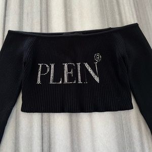 PHILIPP PLEIN Crystal Embellished Long Sleeved Crop Top
